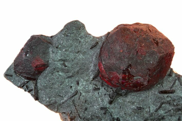 Plate of Two Red Embers Garnets in Graphite - Massachusetts #147867